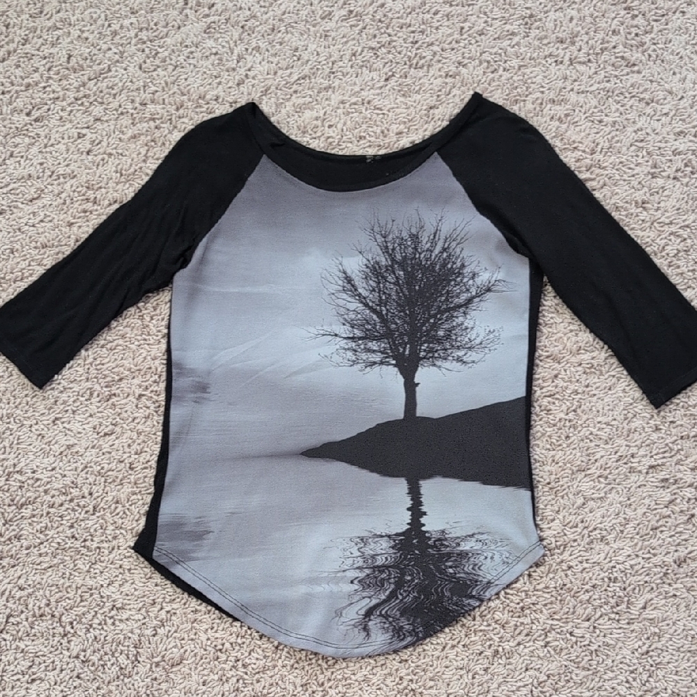 Black and Gray Women's Top with Tree Design